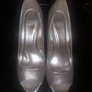 silver glitter peep toe macy’s heels